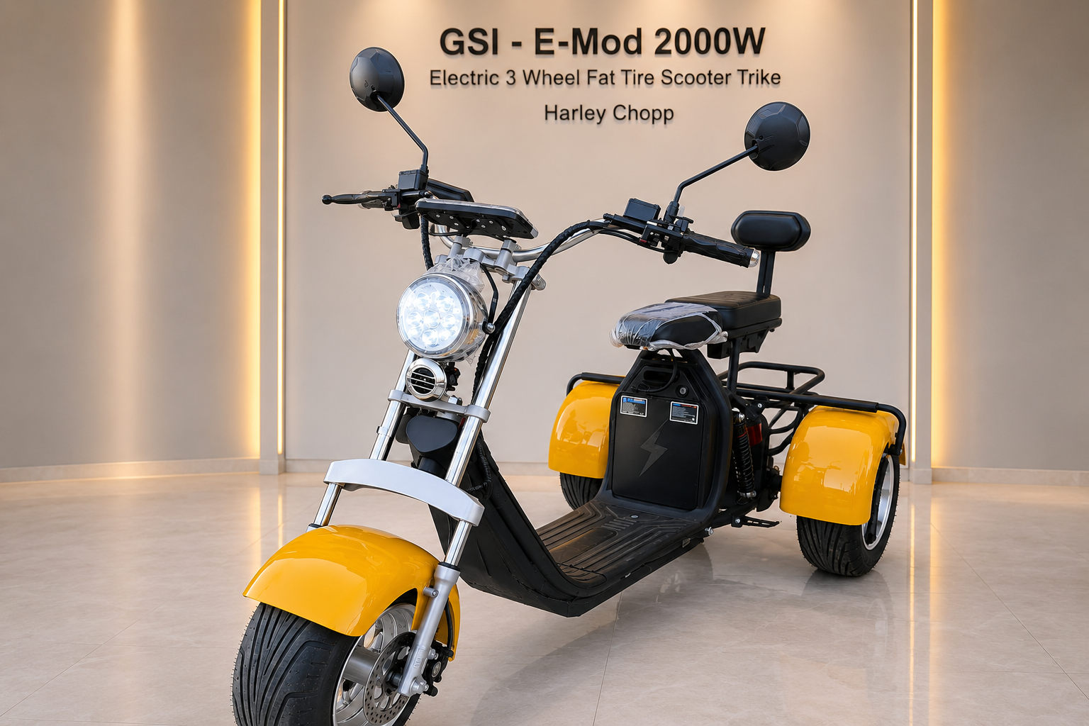 GSI E-Mod 2000W Electric 3 Wheel Fat Tire Scooter Trike Harley Chopper